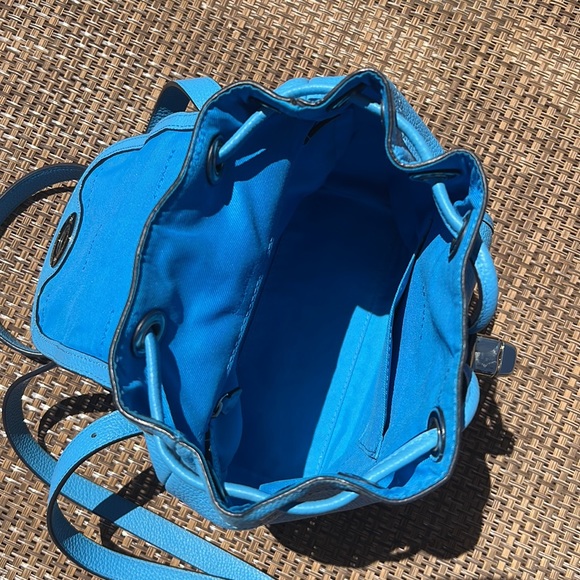 Coach Azure Blue Pebble Leather Silver Turn Lock Small Backpack - Picture 7 of 11